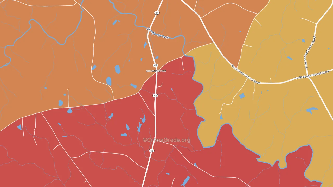 Hilliardston, NC Map of Robbery Rates
