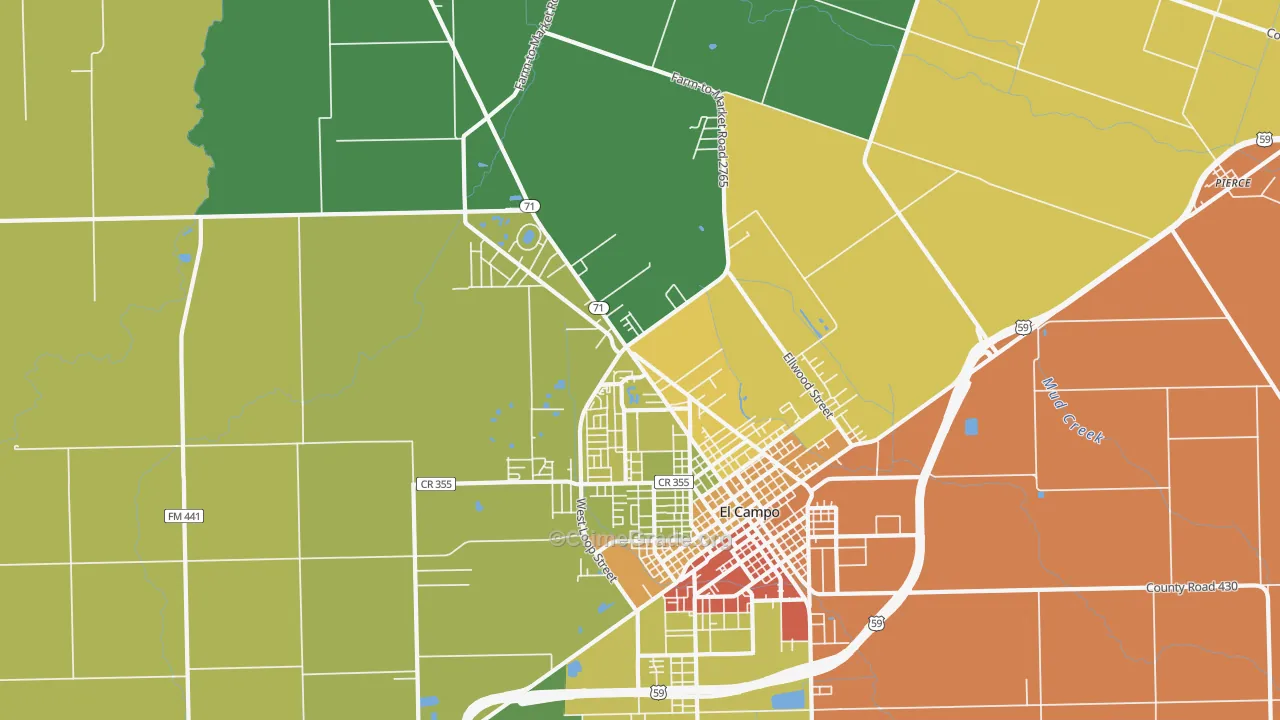 Hillje, TX Map of Robbery Rates