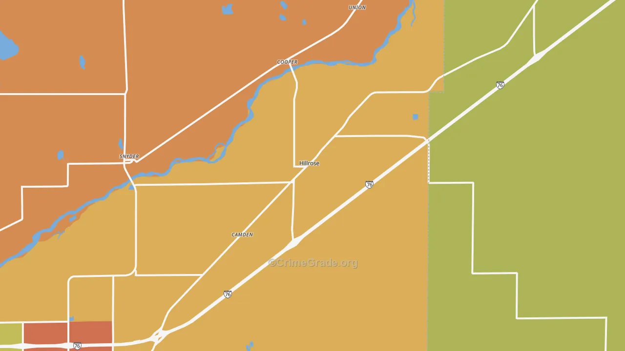 Hillrose, CO Map of Robbery Rates