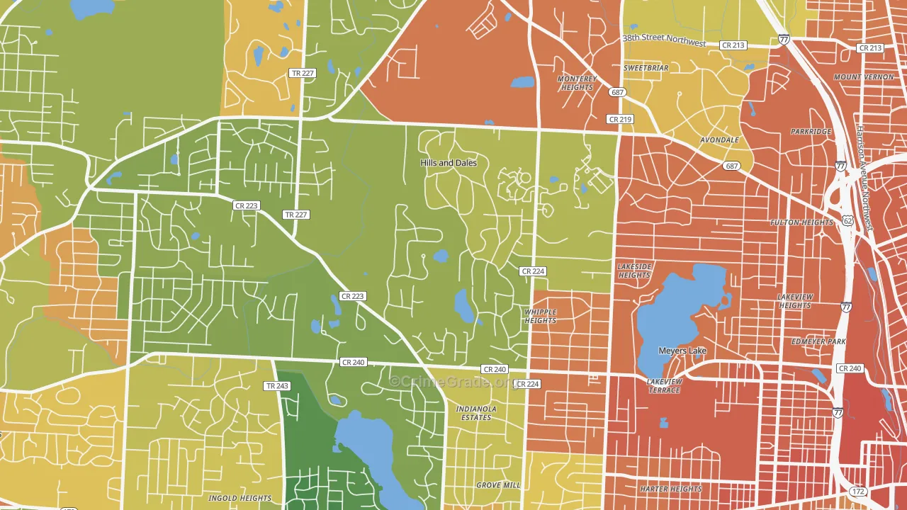 Hills and Dales, OH Map of Robbery Rates