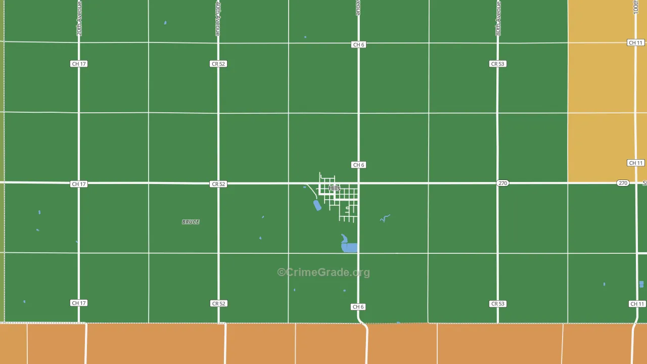 Hills, MN Map of Robbery Rates