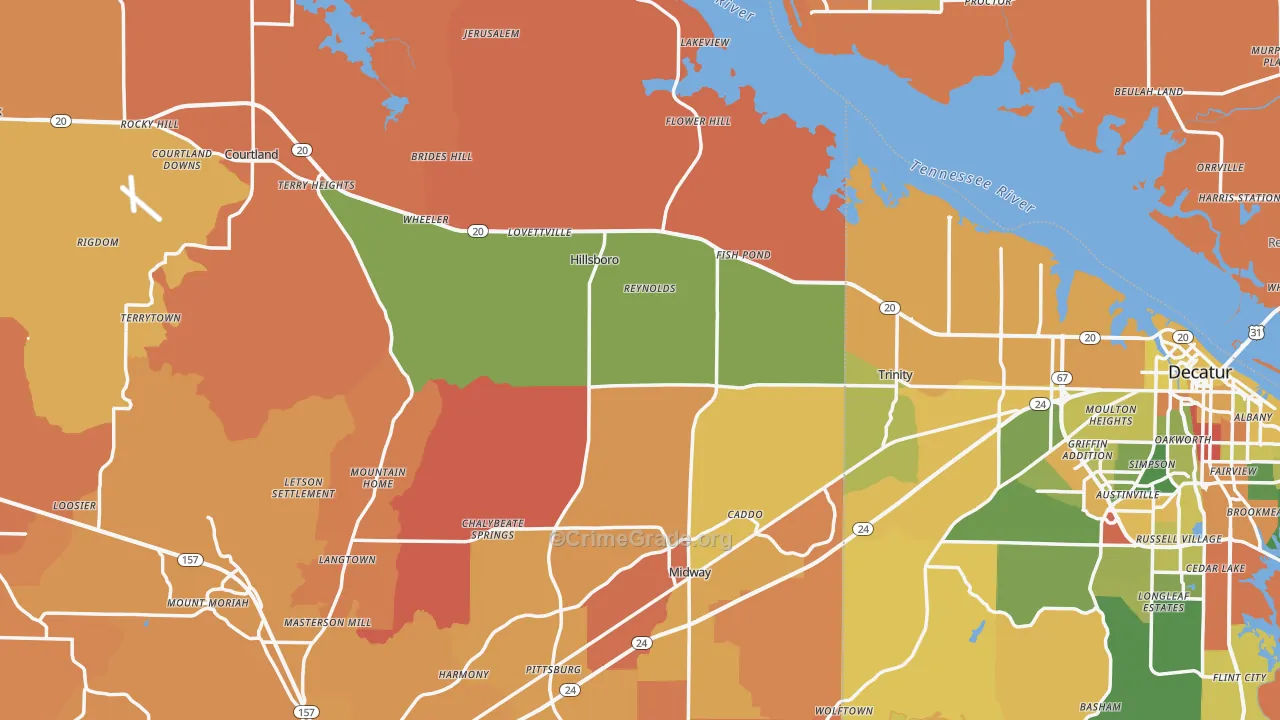 Hillsboro, AL Map of Robbery Rates