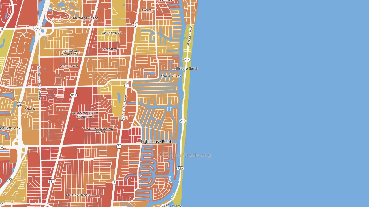 Hillsboro Beach, FL Map of Robbery Rates