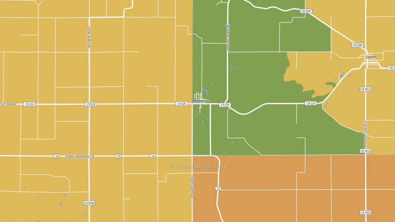 Hillsboro, IA Map of Robbery Rates