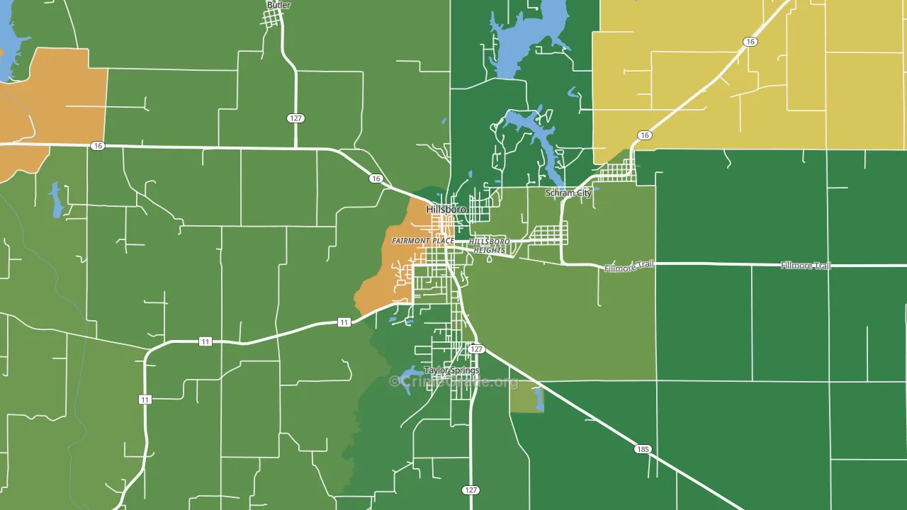 Hillsboro, IL Map of Robbery Rates