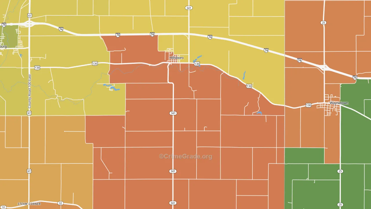 Hillsboro, IN Map of Robbery Rates