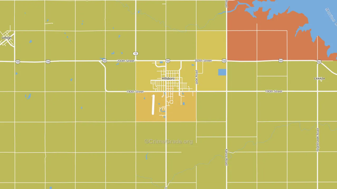 Hillsboro, KS Map of Robbery Rates