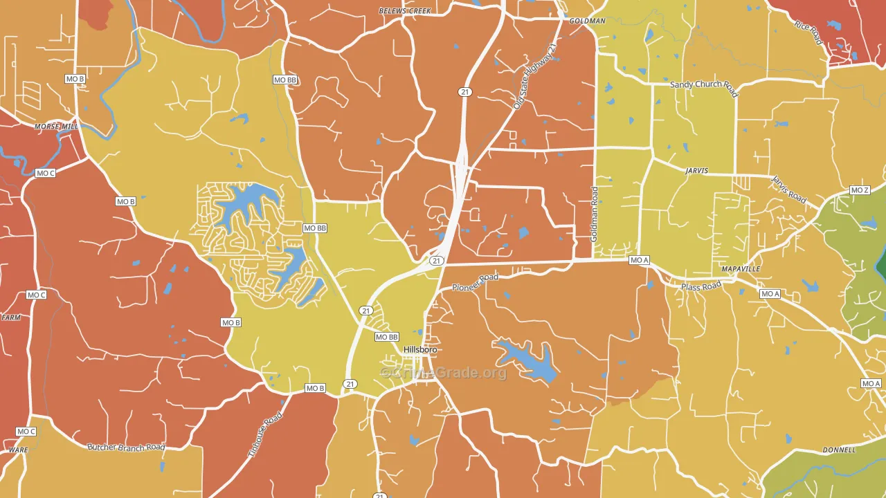 Hillsboro, MO Map of Robbery Rates