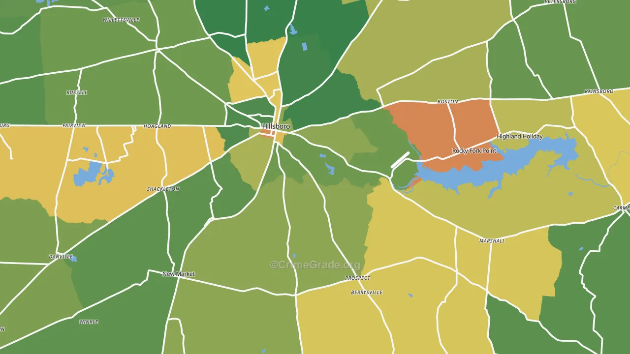 Hillsboro, OH Map of Robbery Rates