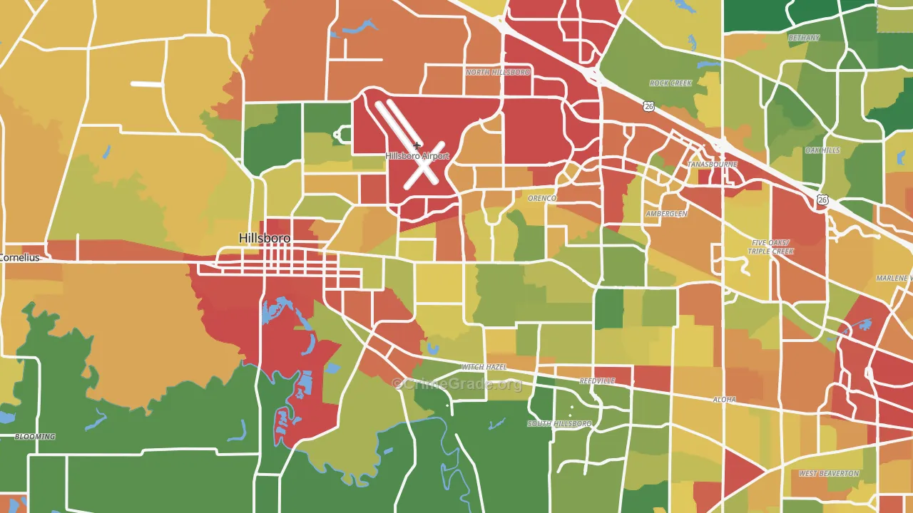 Hillsboro, OR Map of Robbery Rates