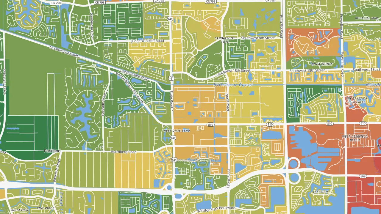 Hillsboro Pines, FL Map of Robbery Rates