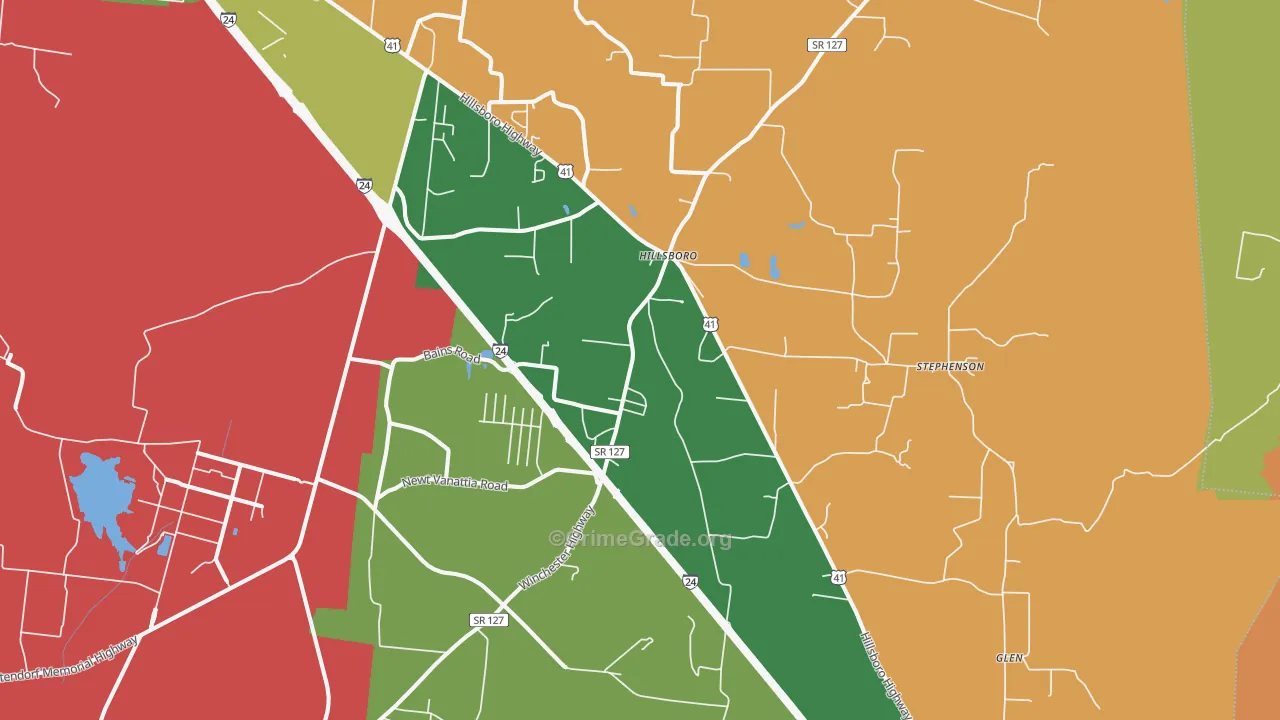 Hillsboro, TN Map of Robbery Rates