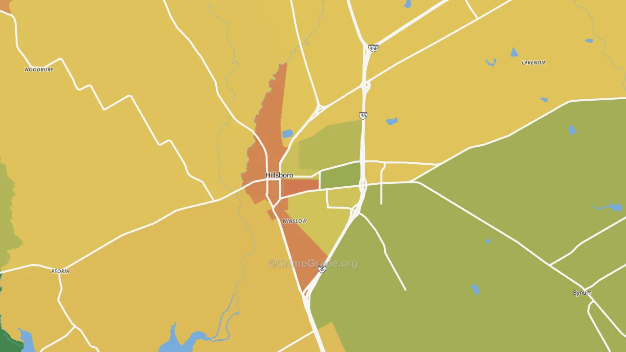 Hillsboro, TX Map of Robbery Rates