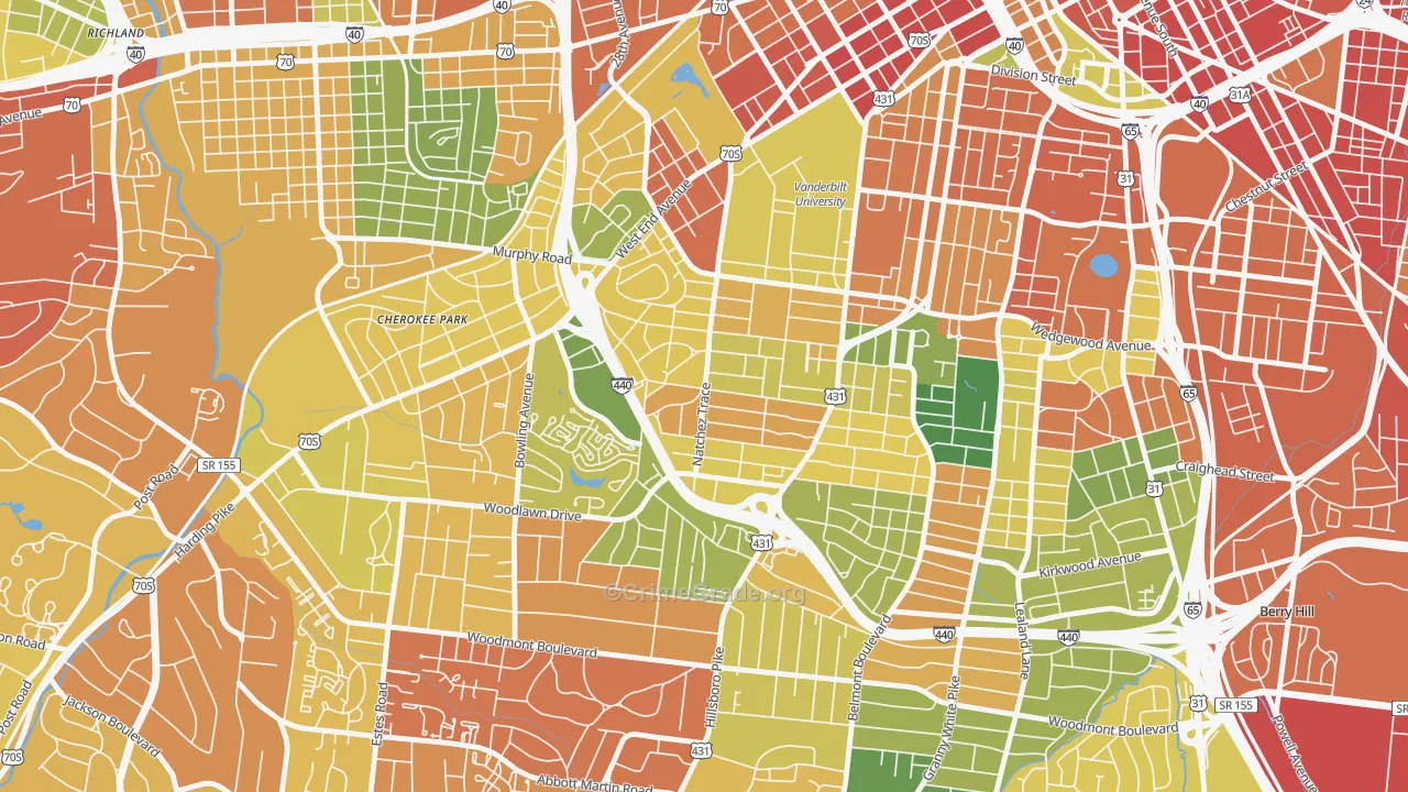 Hillsboro West End, Nashville, TN Map of Robbery Rates