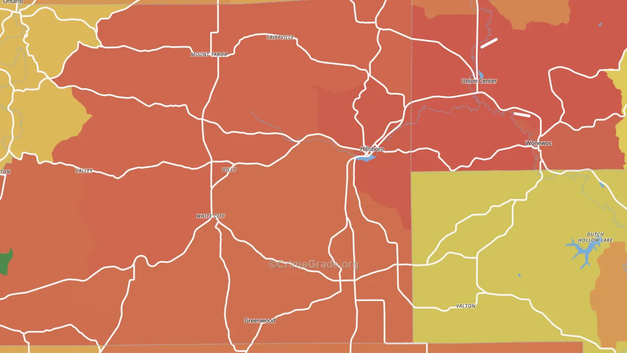 Hillsboro, WI Map of Robbery Rates