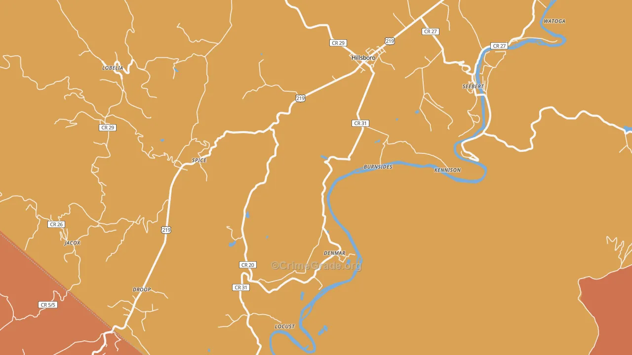 Hillsboro, WV Map of Robbery Rates