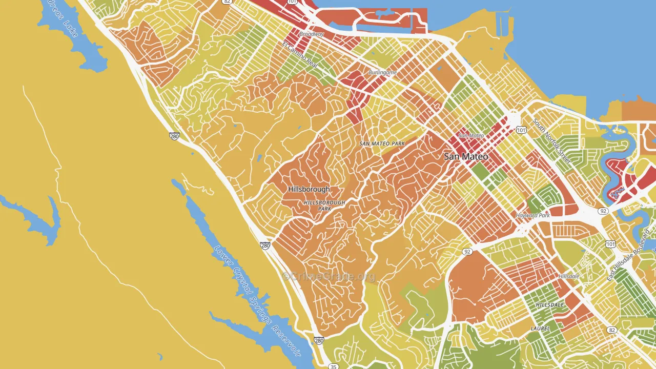 Hillsborough, CA Map of Robbery Rates