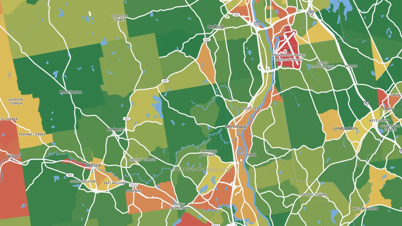 Hillsborough County, NH Map of Robbery Rates