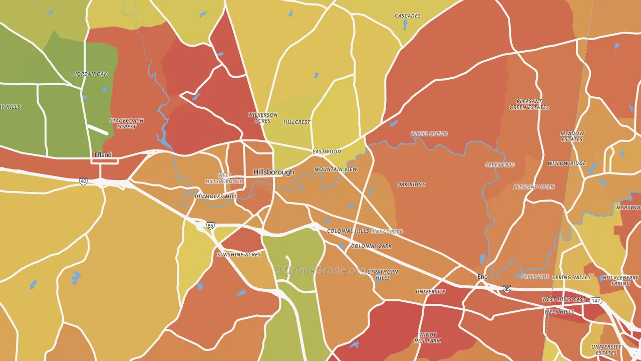 Hillsborough, NC Map of Robbery Rates