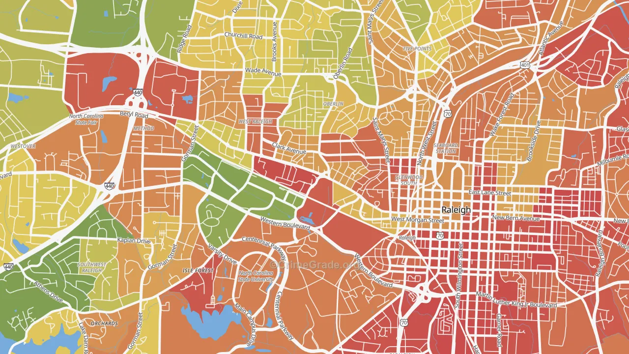 Hillsborough, Raleigh, NC Map of Robbery Rates