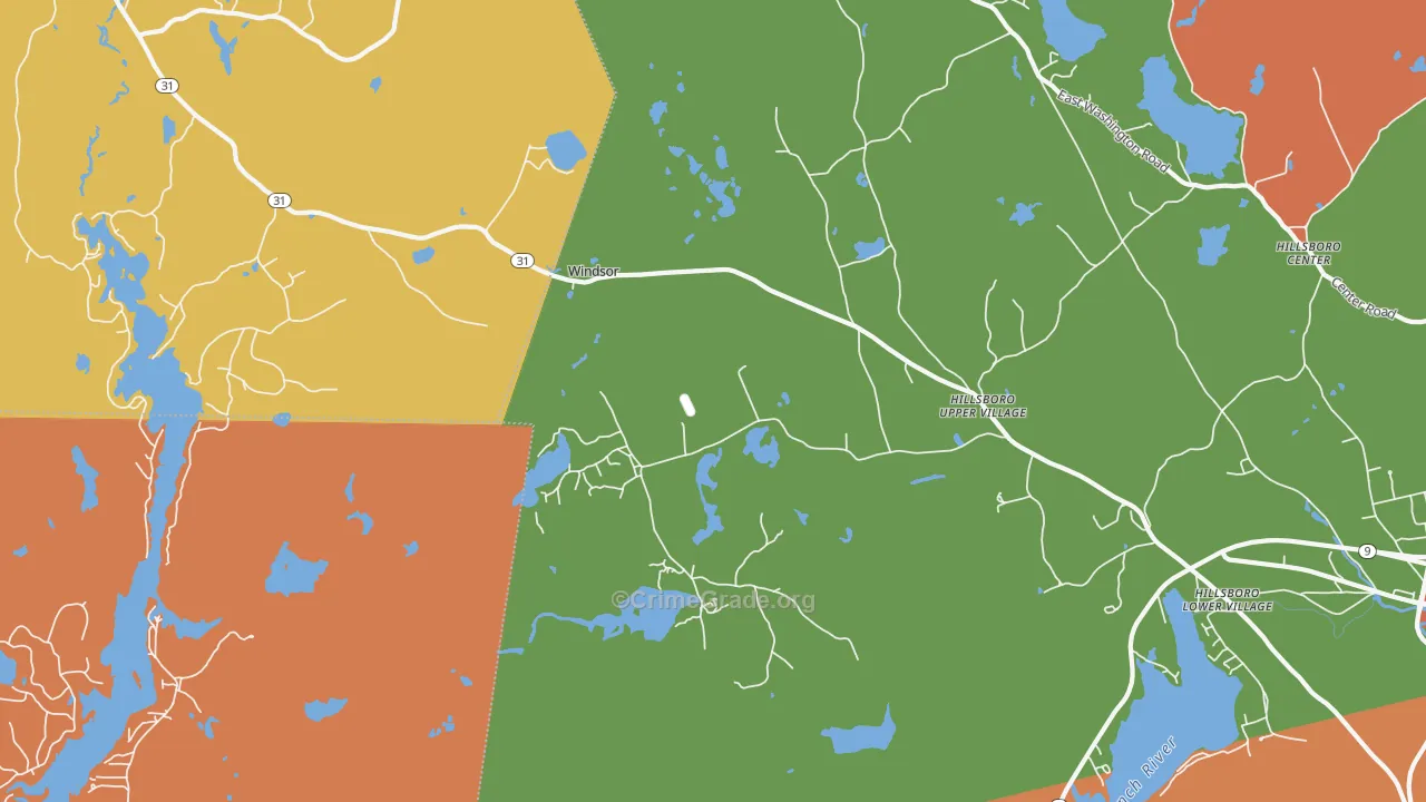 Hillsborough Upper Village, NH Map of Robbery Rates