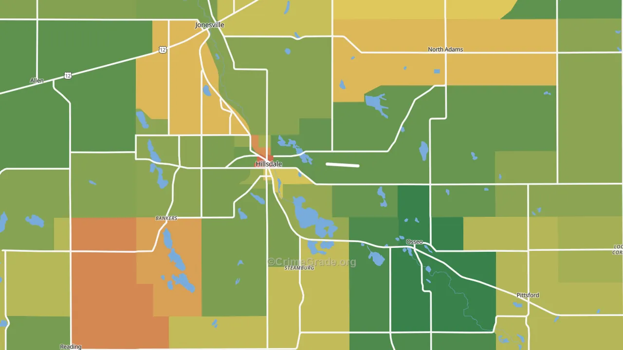 Hillsdale County, MI Map of Robbery Rates