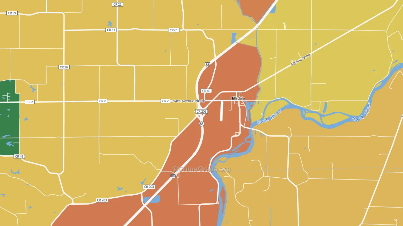 Hillsdale, IL Map of Robbery Rates