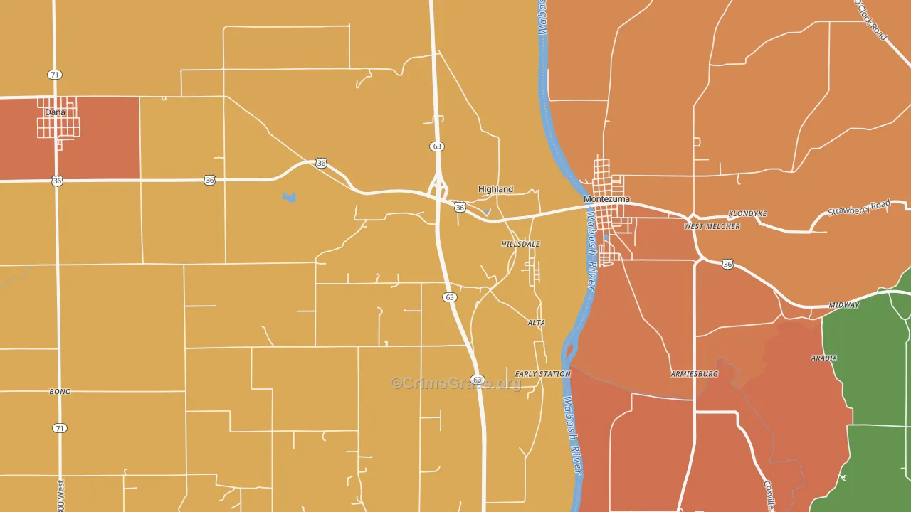 Hillsdale, IN Map of Robbery Rates