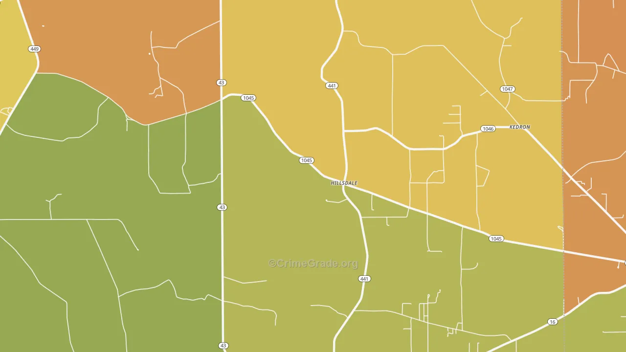 Hillsdale, LA Map of Robbery Rates