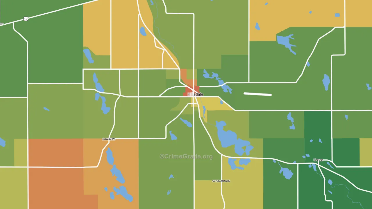Hillsdale, MI Map of Robbery Rates