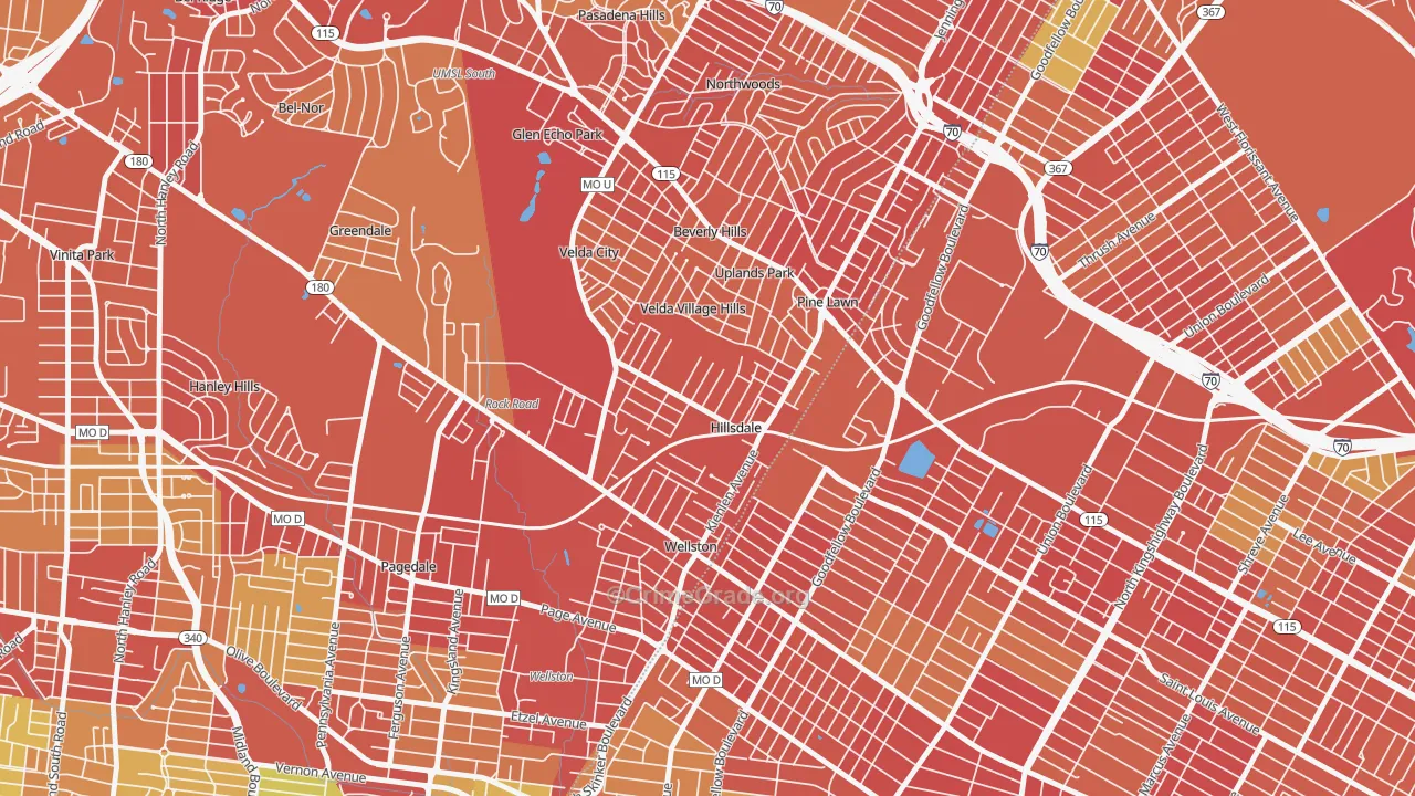 Hillsdale, MO Map of Robbery Rates