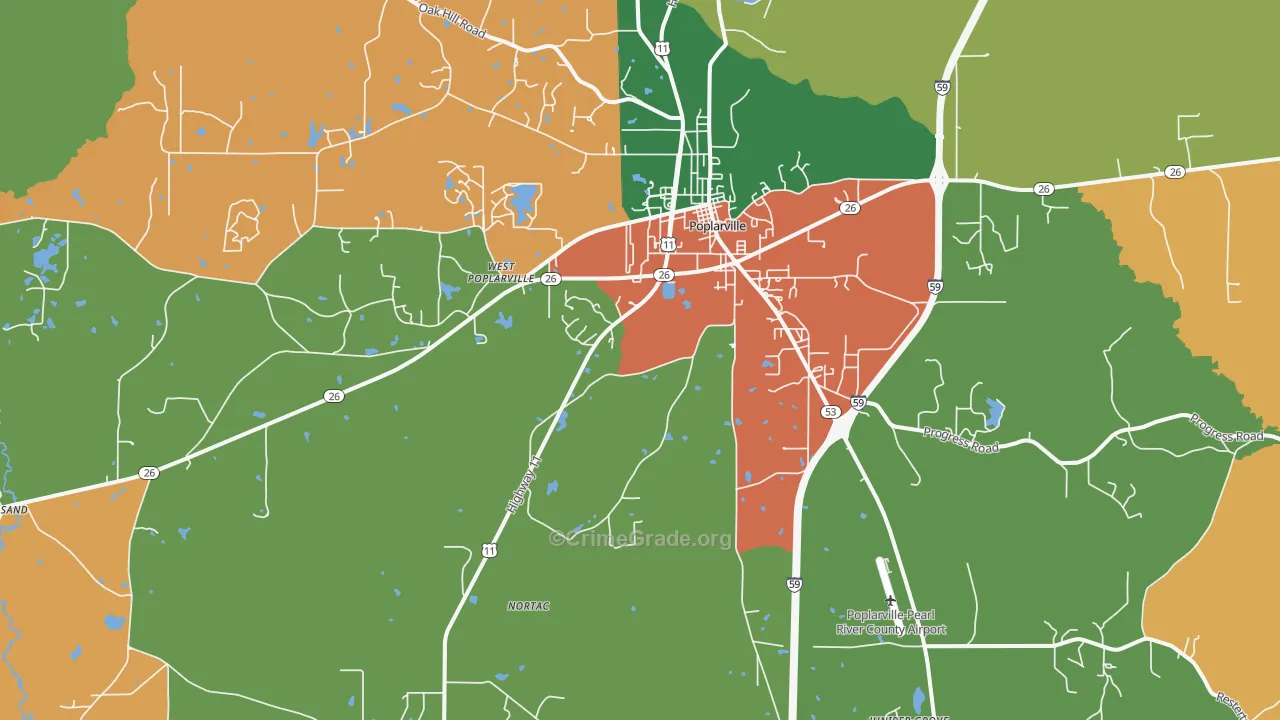 Hillsdale, MS Map of Robbery Rates