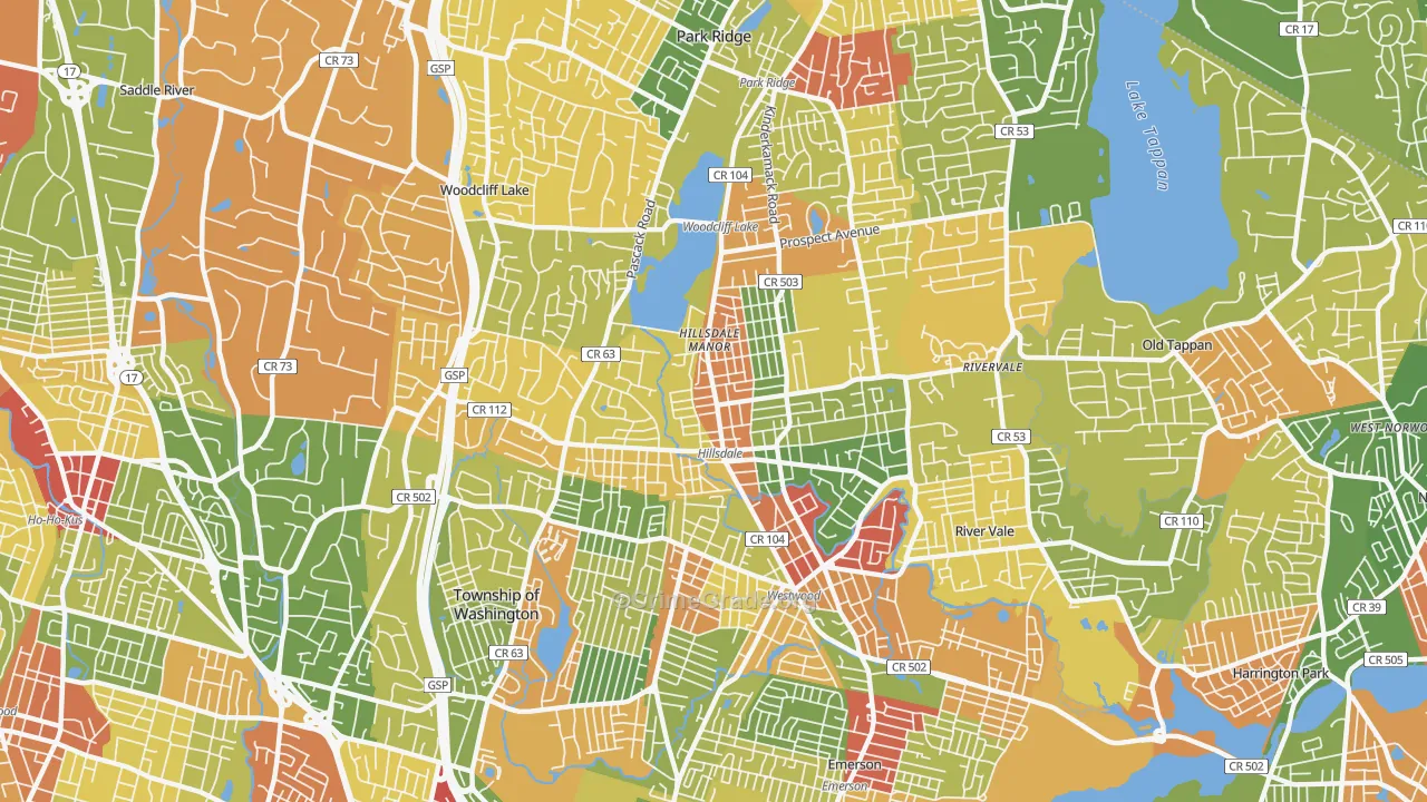 Hillsdale, NJ Map of Robbery Rates