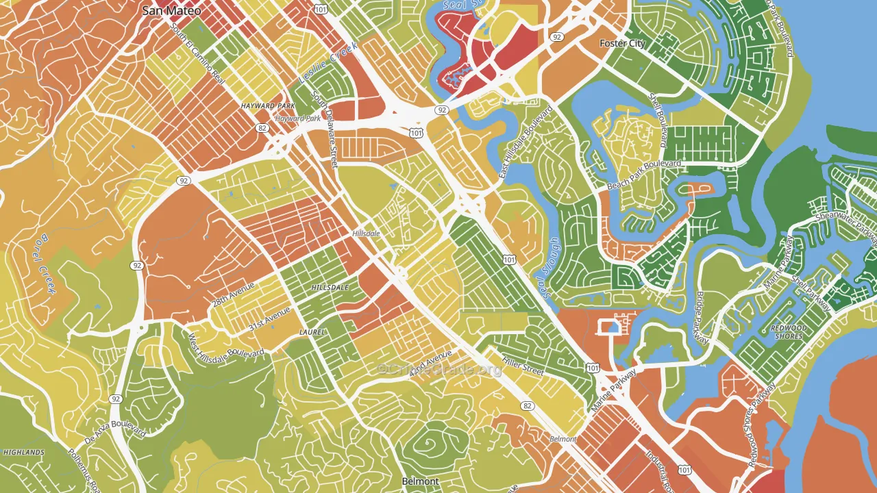 Hillsdale, San Mateo, CA Map of Robbery Rates