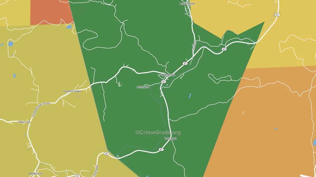 Hillsgrove, PA Map of Robbery Rates