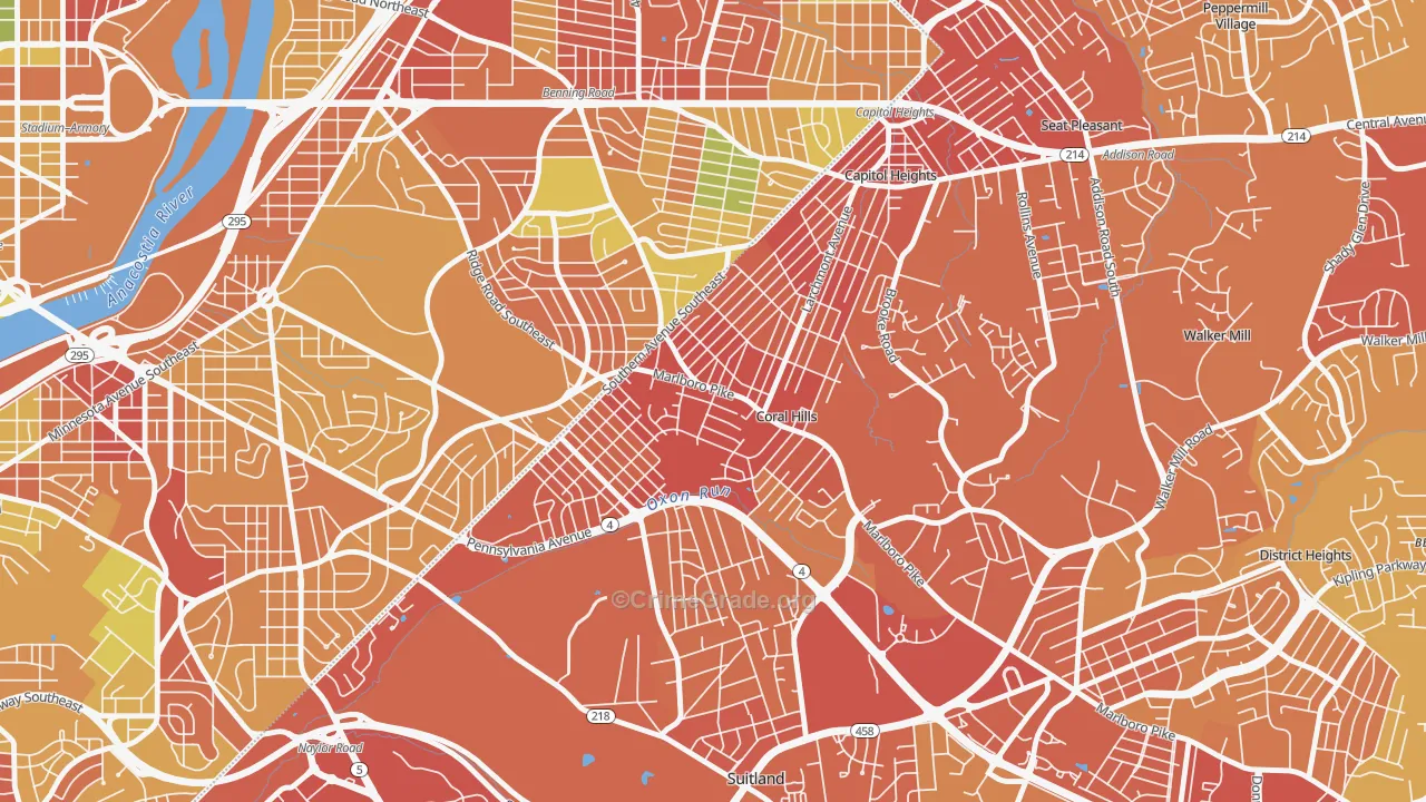 Hillside, Coral Hills, MD Map of Robbery Rates