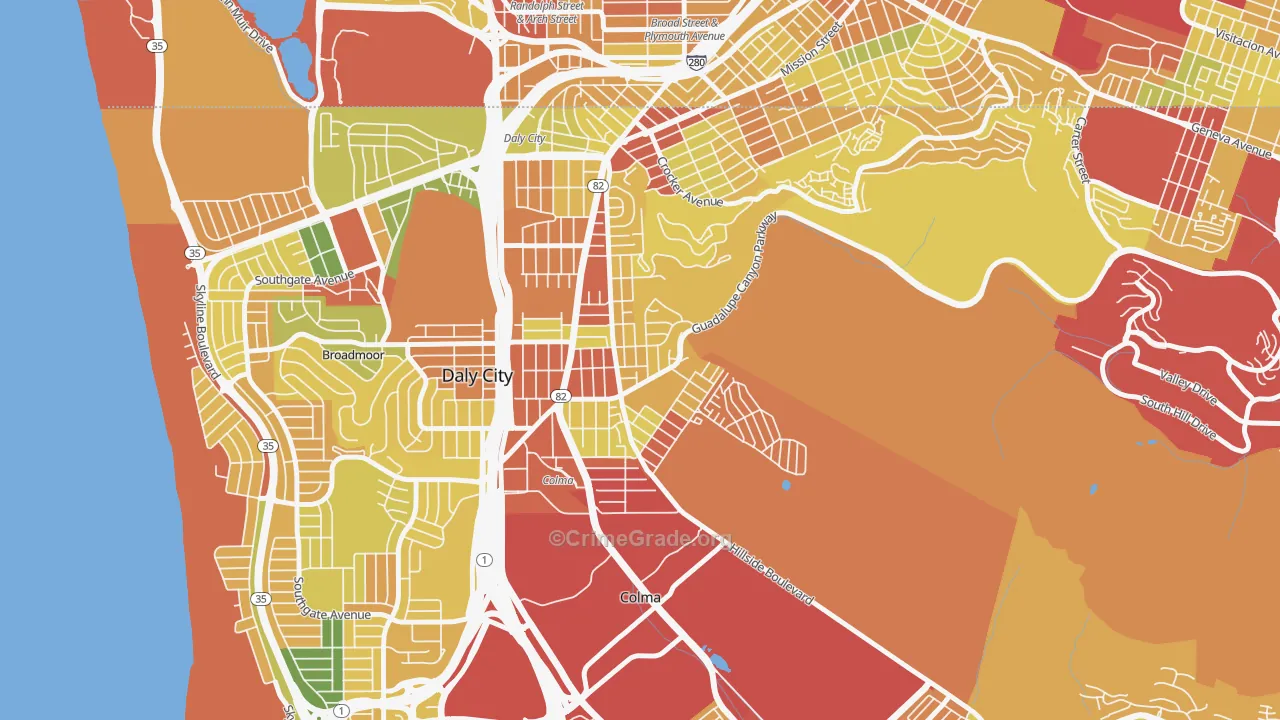 Hillside, Daly City, CA Map of Robbery Rates