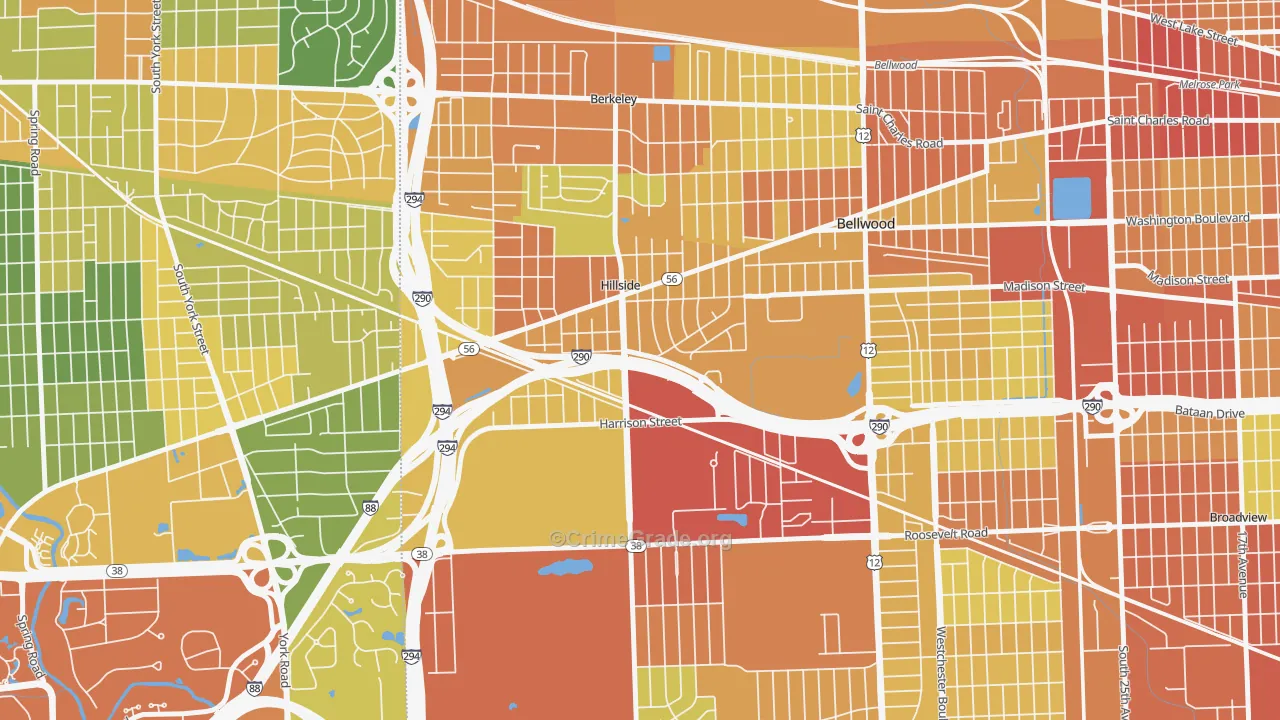 Hillside, IL Map of Robbery Rates