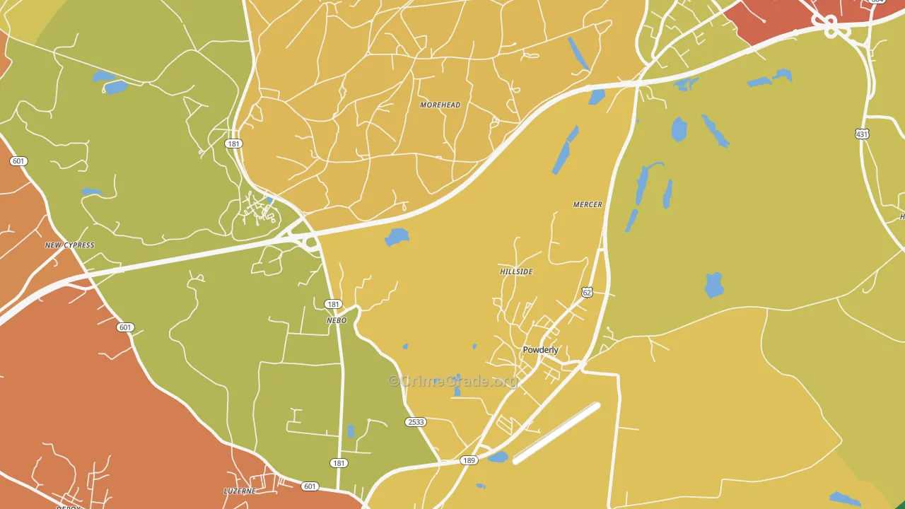 Hillside, KY Map of Robbery Rates