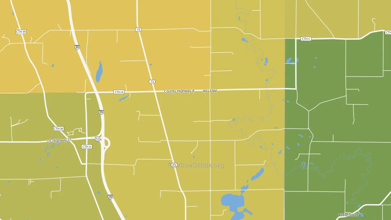 Hillside, WI Map of Robbery Rates