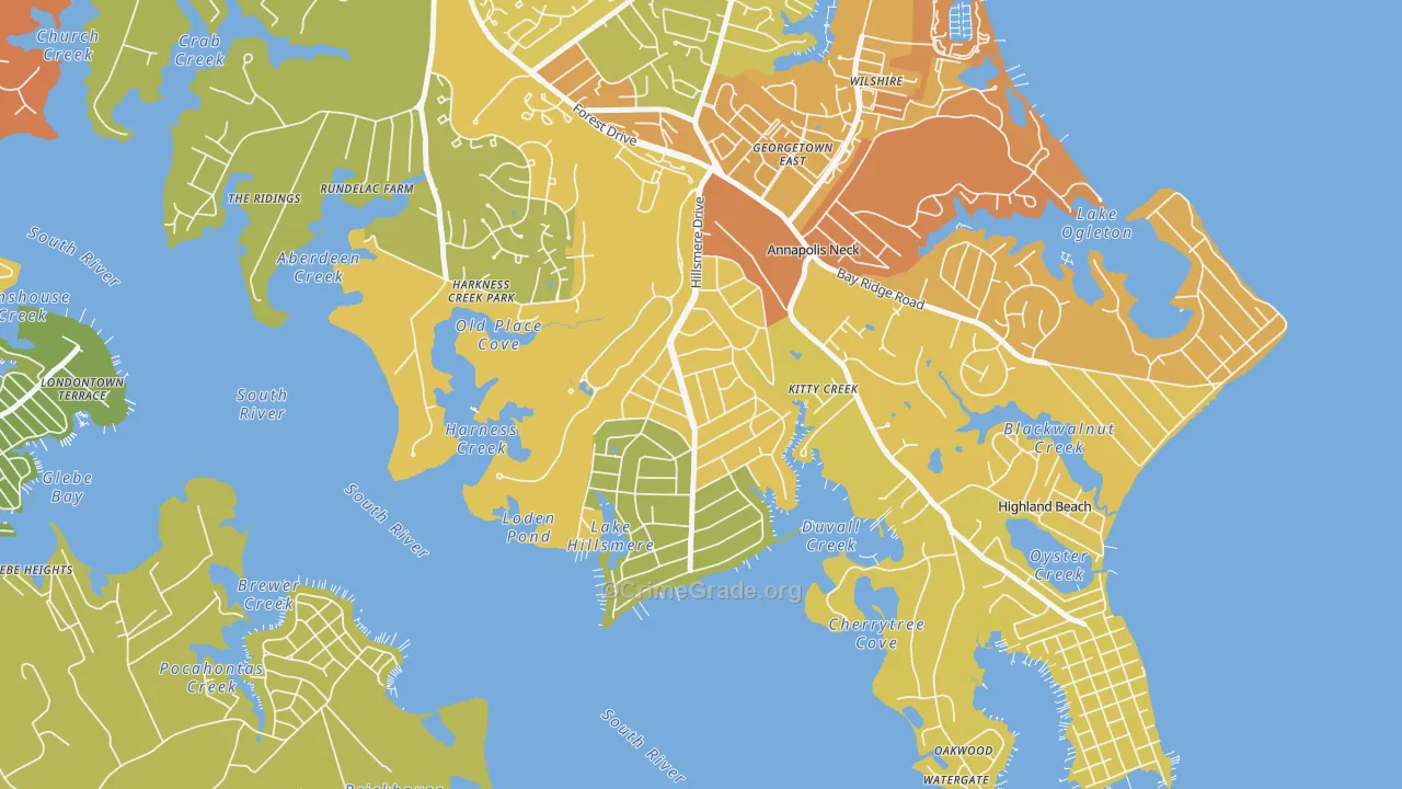 Hillsmere Shores, Annapolis Neck, MD Map of Robbery Rates