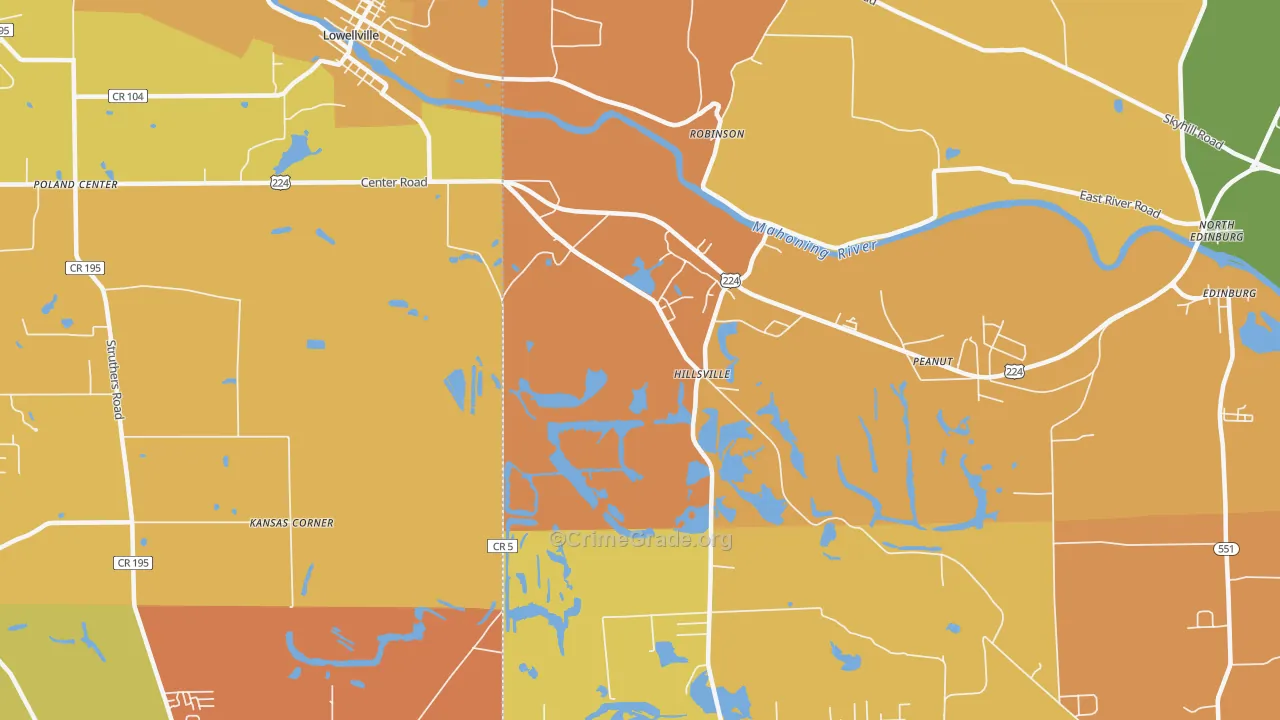 Hillsville, PA Map of Robbery Rates