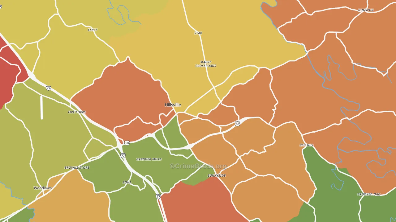 Hillsville, VA Map of Robbery Rates
