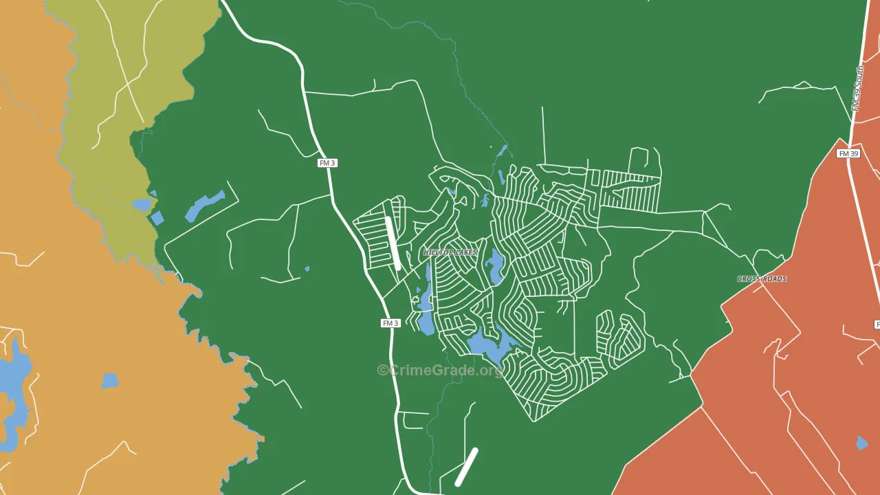Hilltop Lakes, TX Map of Robbery Rates