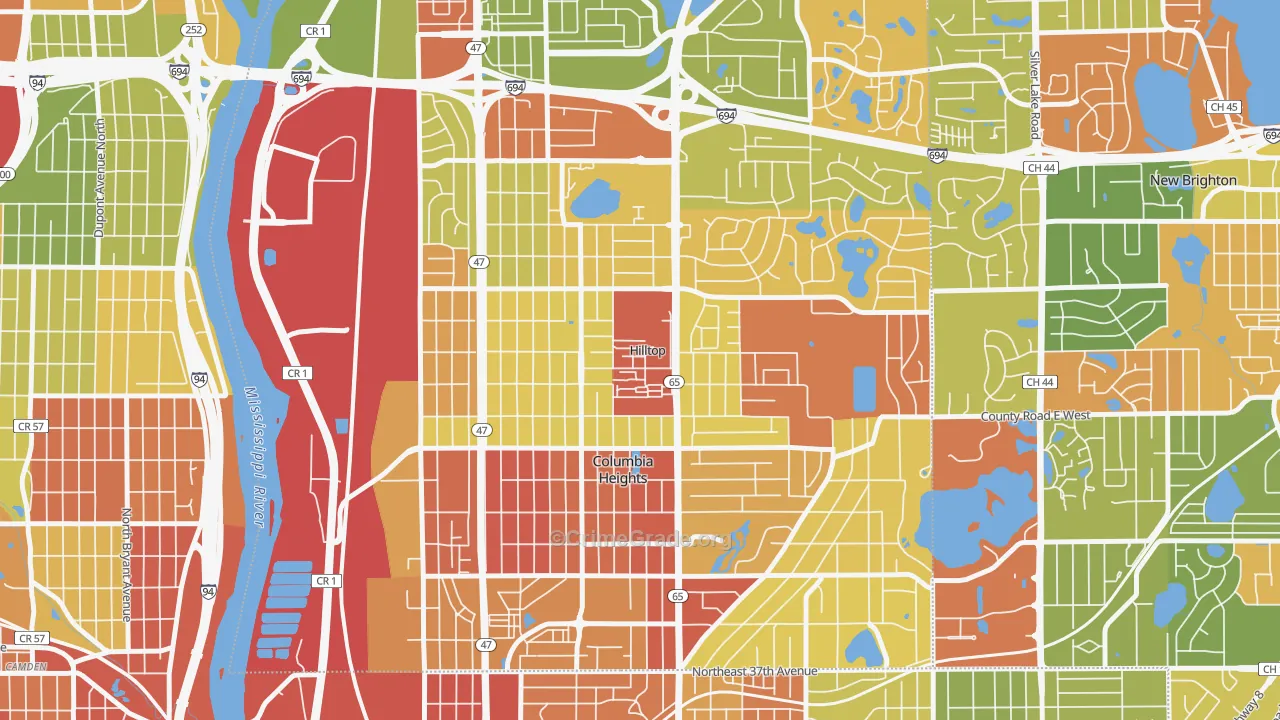 Hilltop, MN Map of Robbery Rates