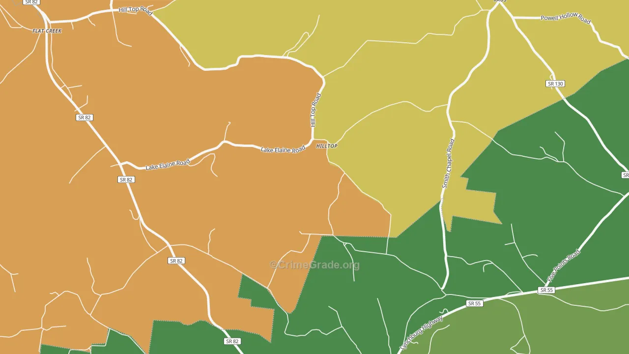 Hilltop, TN Map of Robbery Rates