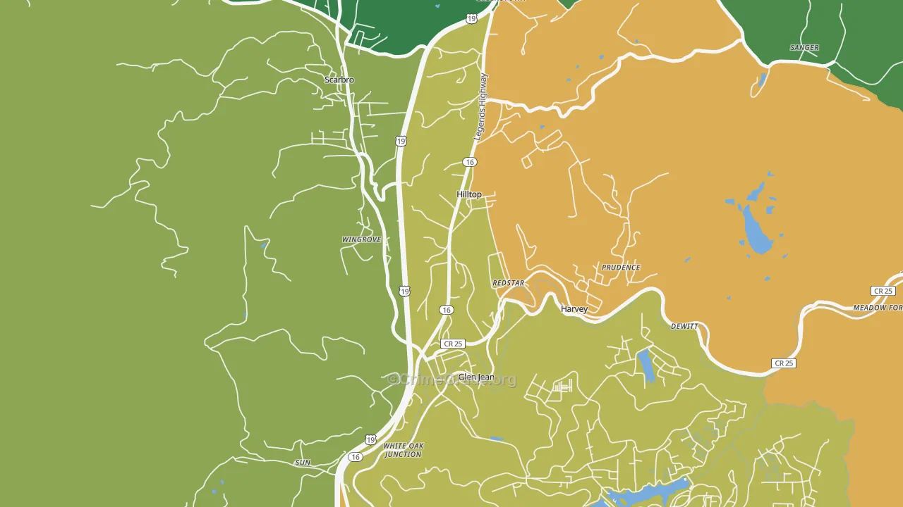 Hilltop, WV Map of Robbery Rates