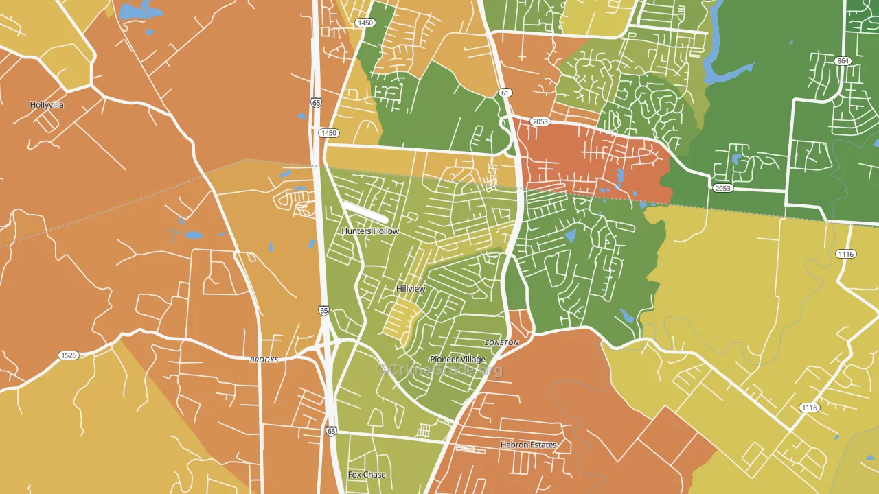 Hillview, KY Map of Robbery Rates