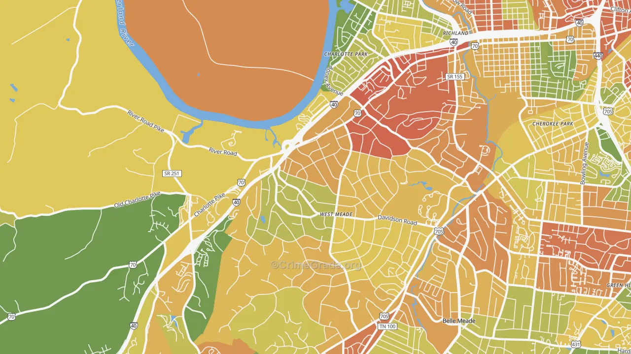 Hillwood Estates, Nashville, TN Map of Robbery Rates