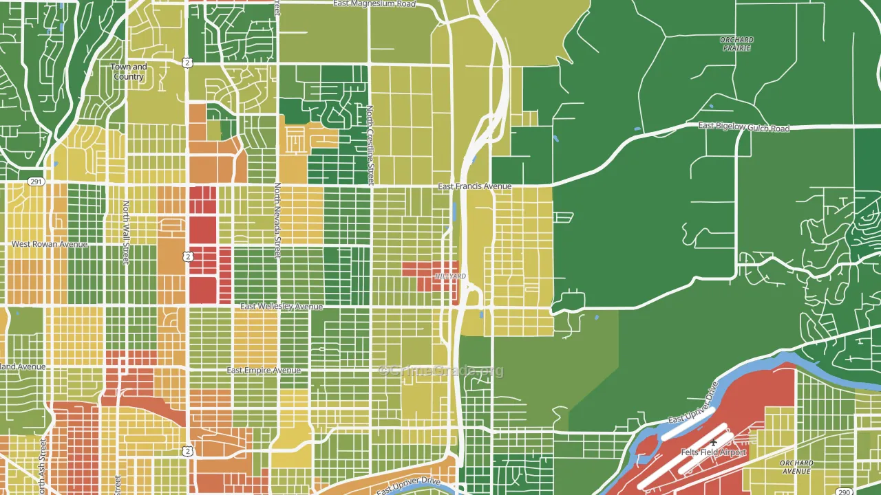 Hillyard, Spokane, WA Map of Robbery Rates